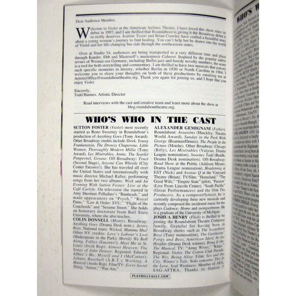 Violet Playbill 2014 Sutton Foster Colin Donald Alexander Gemignani - Picture 7 of 7
